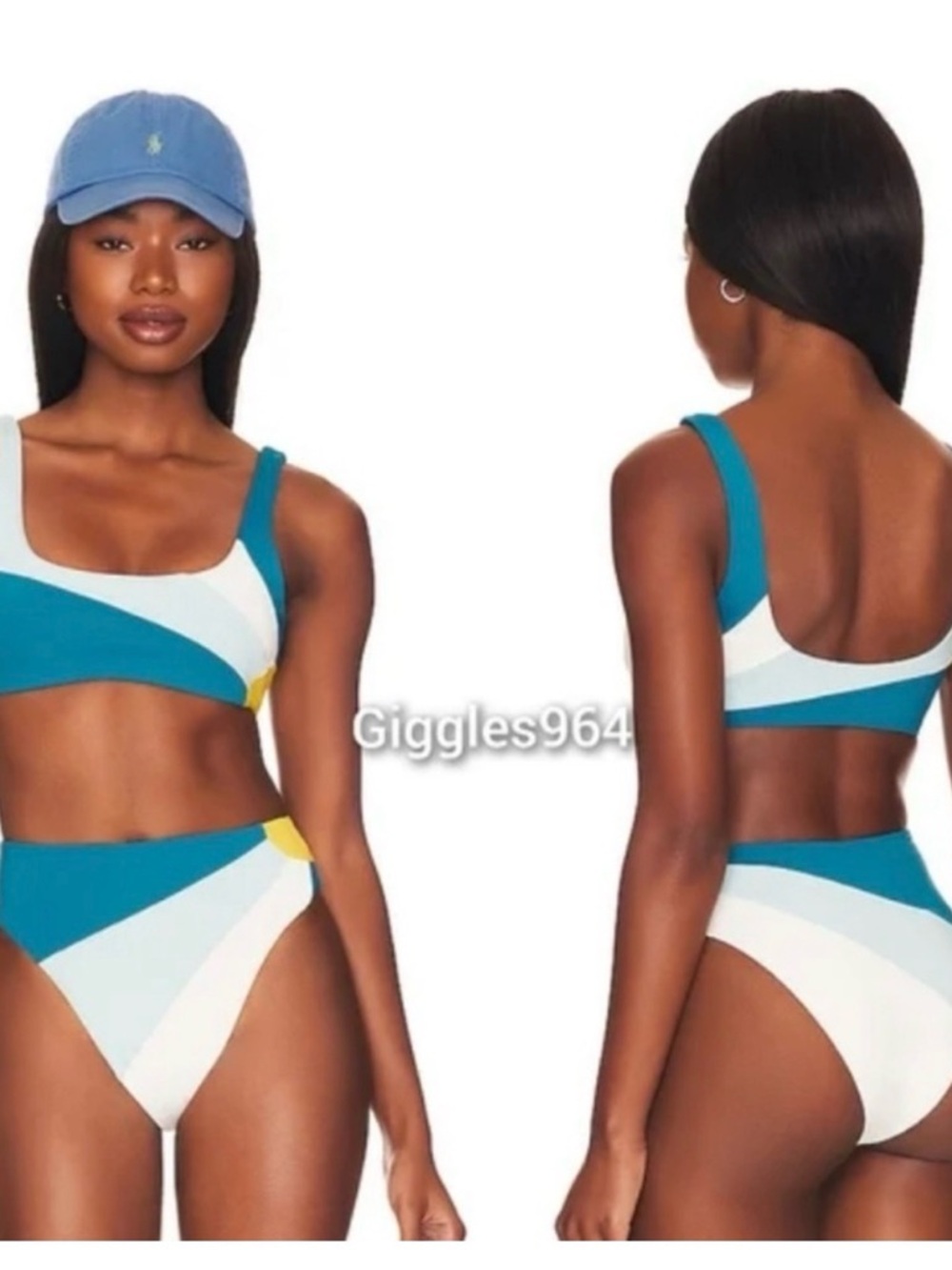 l*space Teal, White & Yellow Colorblock High-Waist Bikini